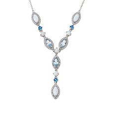Sterling Silver Simulated Opal and Created Gemstone Y-Necklace
