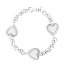Sterling Silver Triple Puffed Heart Bracelet with Lobster Clasp