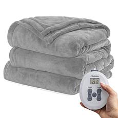 Sunbeam Light Marble Grey Ultralush Heated Blanket - Twin