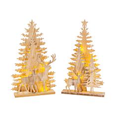 The Gerson Companies 2-pc Set 17.25in Lighted Trees and Reindeer Décor