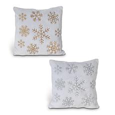 The Gerson Company 16" Fabric Snowflake Design Pillows 2-Pack
