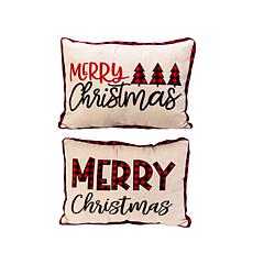 The Gerson Company 2pk 20"L Fabric Embroidered Merry Christmas Pillow