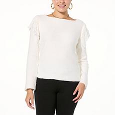 Tower Hill by Christie Brinkley Fringe Detail Boatneck Sweater