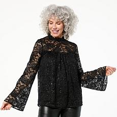 Tower Hill by Christie Brinkley Sequined Lace Bell Sleeve Blouse