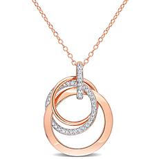 Two-Tone Sterling Silver 0.21ctw Diamond Triple-Circle Pendant w/Chain