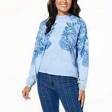 TWRHLL by Christie Brinkley Vintage Floral Print Mock-Neck Sweater