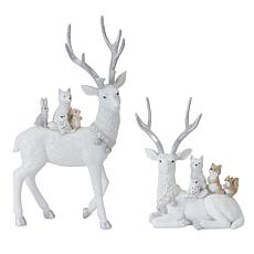 Winter Deer with Woodland Friends Figurines 2-piece Set