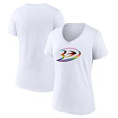 Women's Fanatics White Anaheim Ducks Team Pride Logo V-Neck T-Shirt