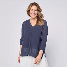 WynneCollection 3/4-Sleeve V-Neck Baby Boucle Sweater