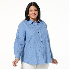 WynneCollection Embroidered Button-Down Cotton Shirt