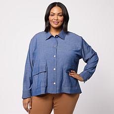 WynneCollection Pique Tencel Blend Shirt Jacket