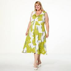 WynneCollection Printed Stretch Rayon Dress with Seamed Detail