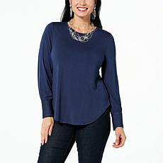WynneLayers Curved Hem Long Sleeve Top with Pleated Cuff