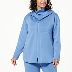 WynneLayers Lightweight Smoothing Scuba Knit Hooded Side Zip Jacket