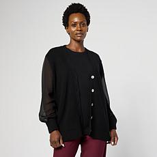 WynneLayers Mixed Media Button-Up Cardigan