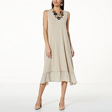 WynneLayers Mixed Media Sleeveless Dress with Chiffon Hem