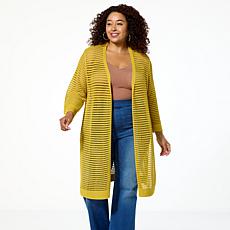 WynneLayers Open Weave Duster with Ribbed Trim