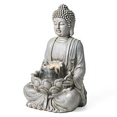 Zen-Style Meditative Buddha Fountain with LED Lights 23.25"H