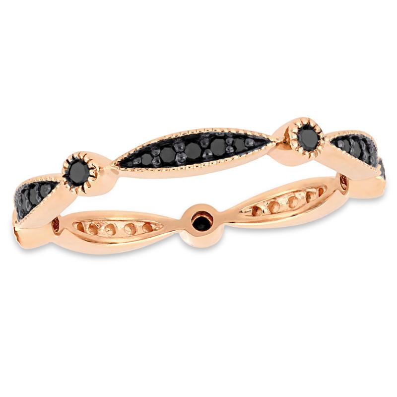 10K Rose Gold Black Diamond Eternity Band Ring
