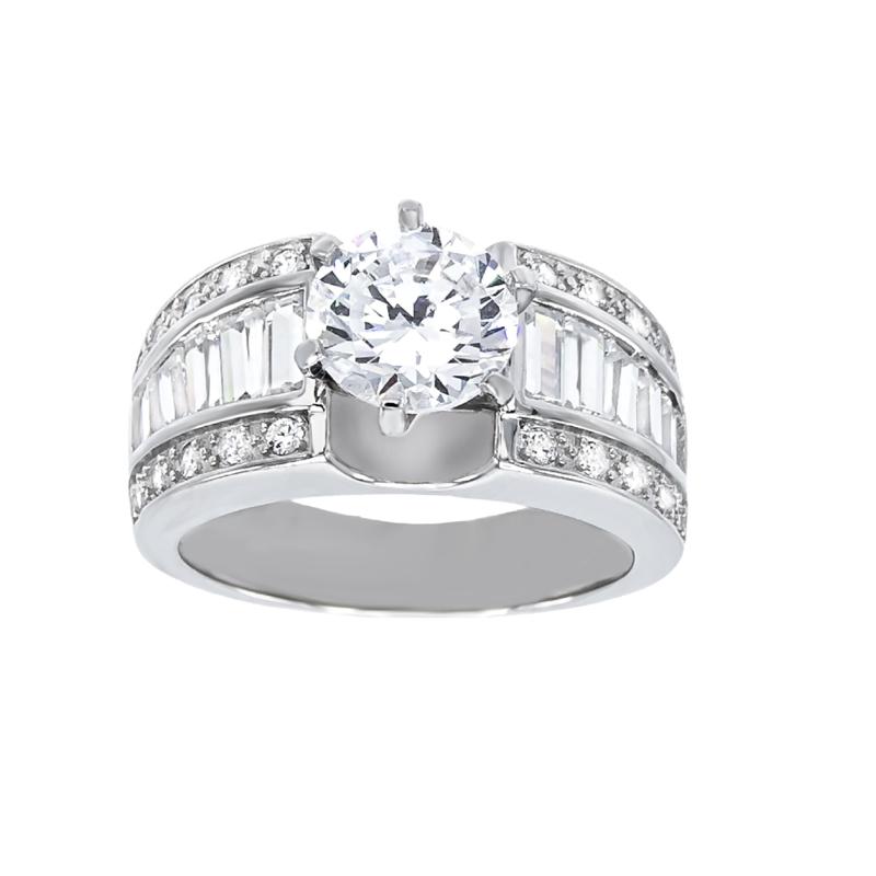 Absolute™ Sterling Silver Cubic Zirconia Round and Baguette Ring