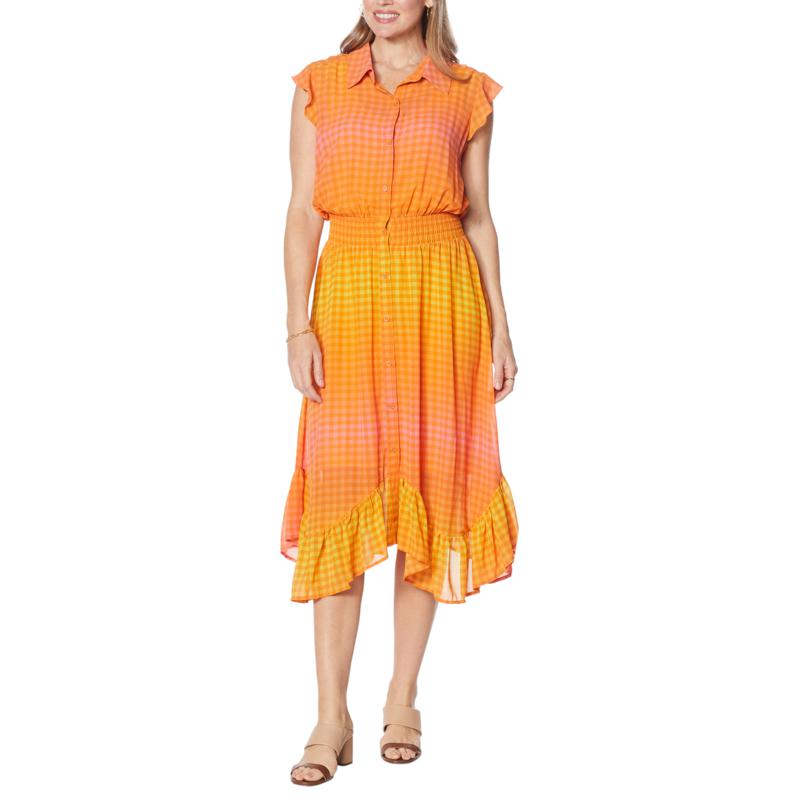 "As Is" G by Giuliana Button-Front Chiffon Duster with Tank Dress
