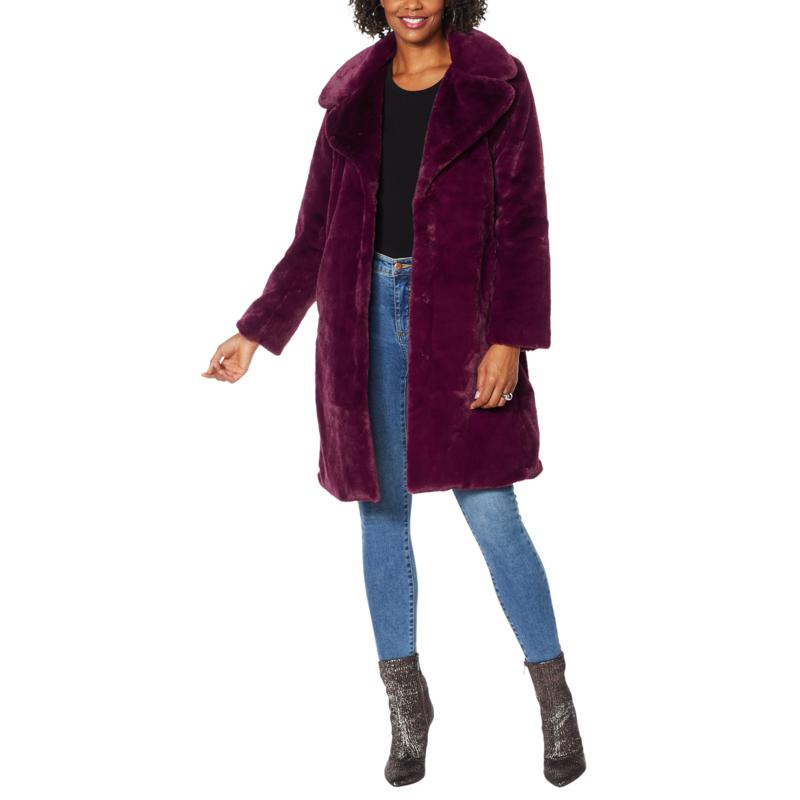 Avec Les Filles Faux Fur Bunny Knee-Length Coat