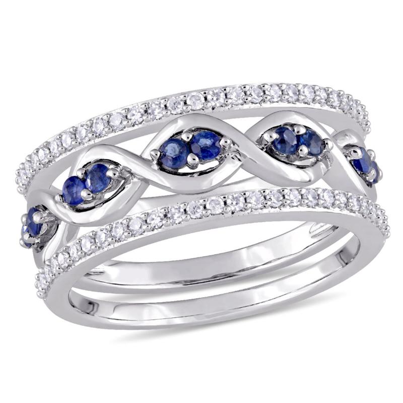 Bellini 14K White Gold 0.54ctw Diamond & Blue Sapphire 3pc Ring Set