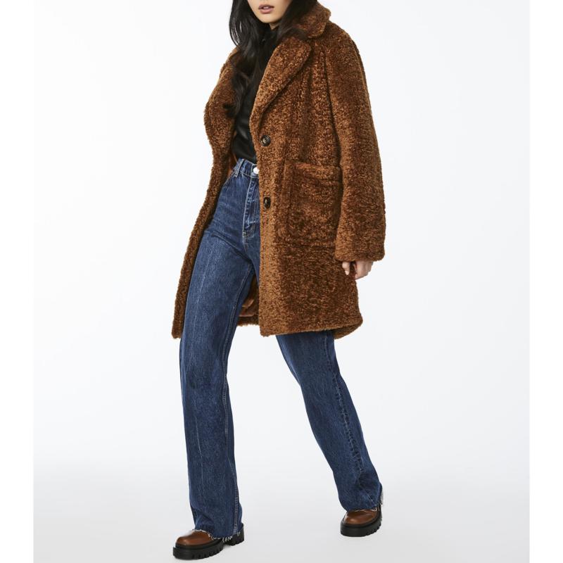 bernardo check teddy faux fur coat