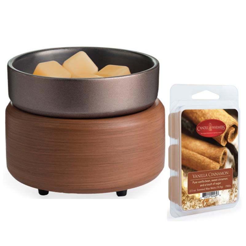 Candle Warmers Pewter Walnut 2in1 Warmer Set with 2.5oz Wax Melt