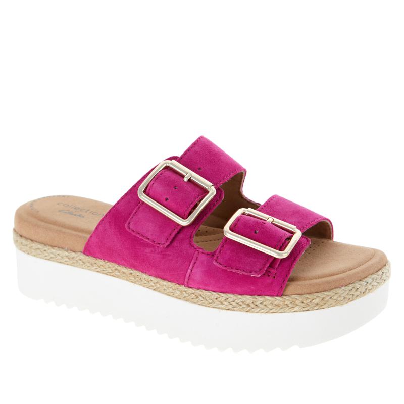 Clarks Collection Lana Beach Leather 2-Band Platform Slide