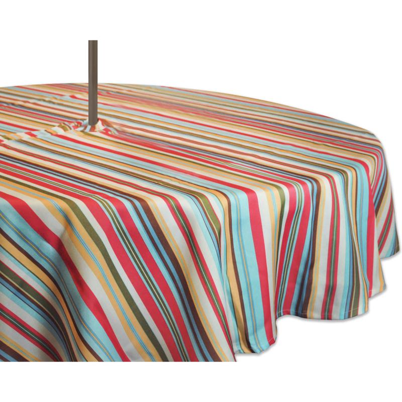 Design Imports Summer Stripe Outdoor Round Tablecloth W Zipper 60 9463325 Hsn