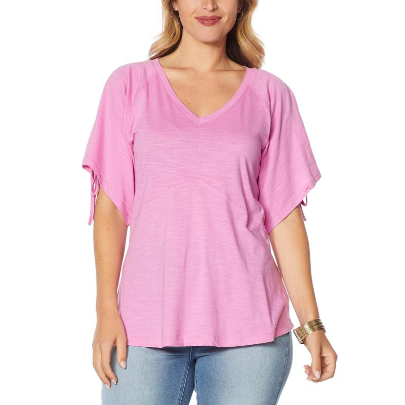 DG2 by Diane Gilman Cold-Shoulder Tie Sleeve Tee