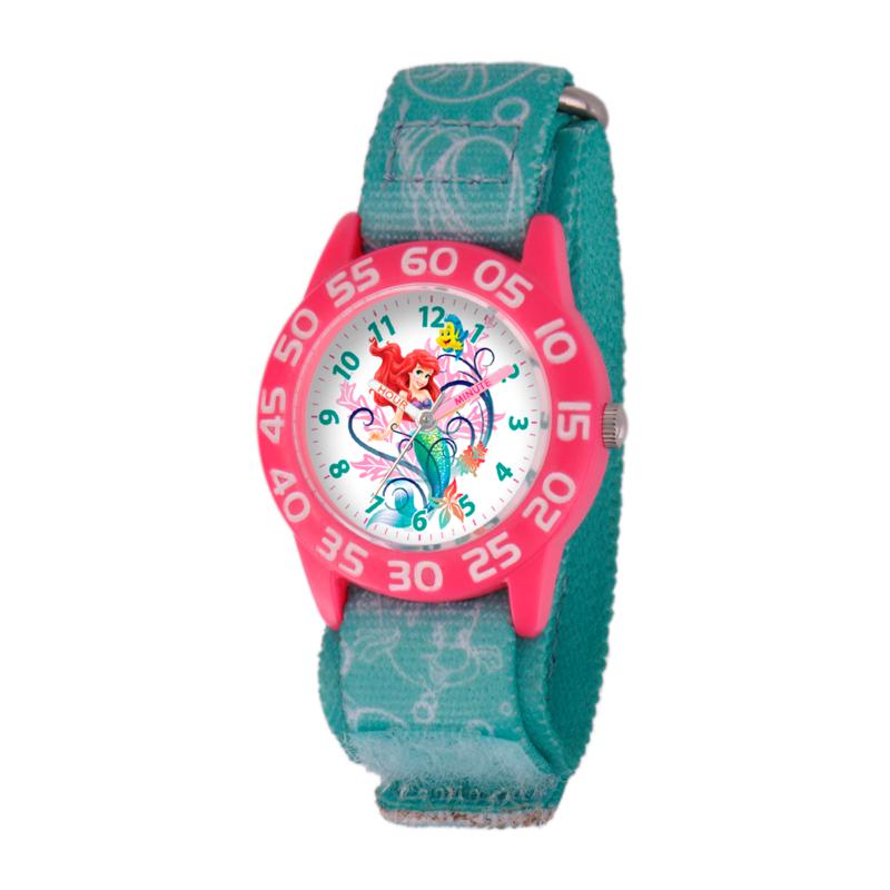 Disney Ariel Kid's Pink Bezel Time Teacher Watch with Printed Strap