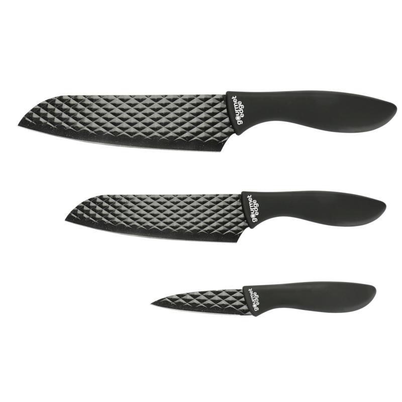 Gourmet Edge 3piece Diamond Nonstick Blade Cutlery Set with Sheath