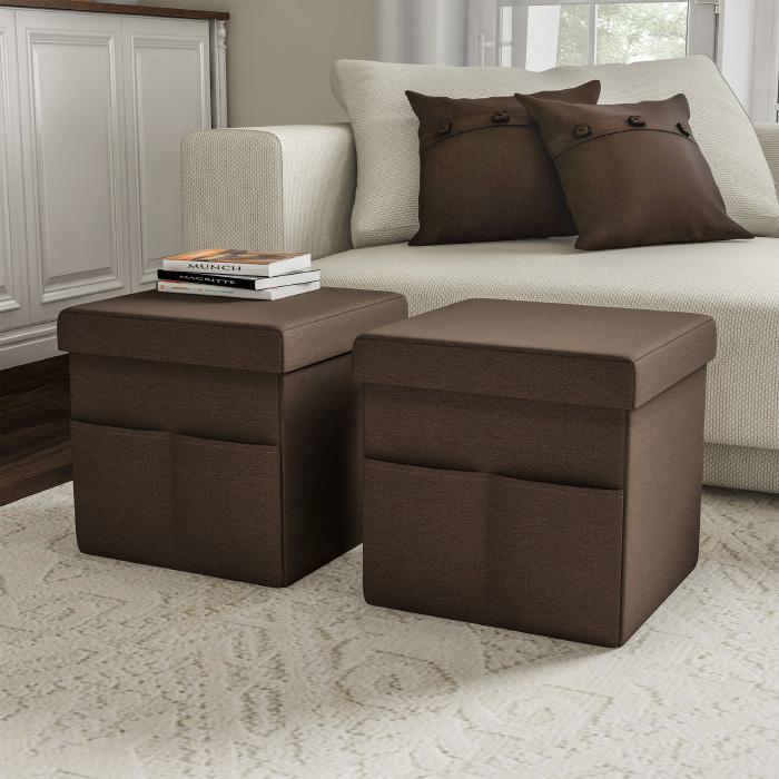 Hastings Home Foldable Storage Cube Ottoman With Pockets 2 Pack Hsn