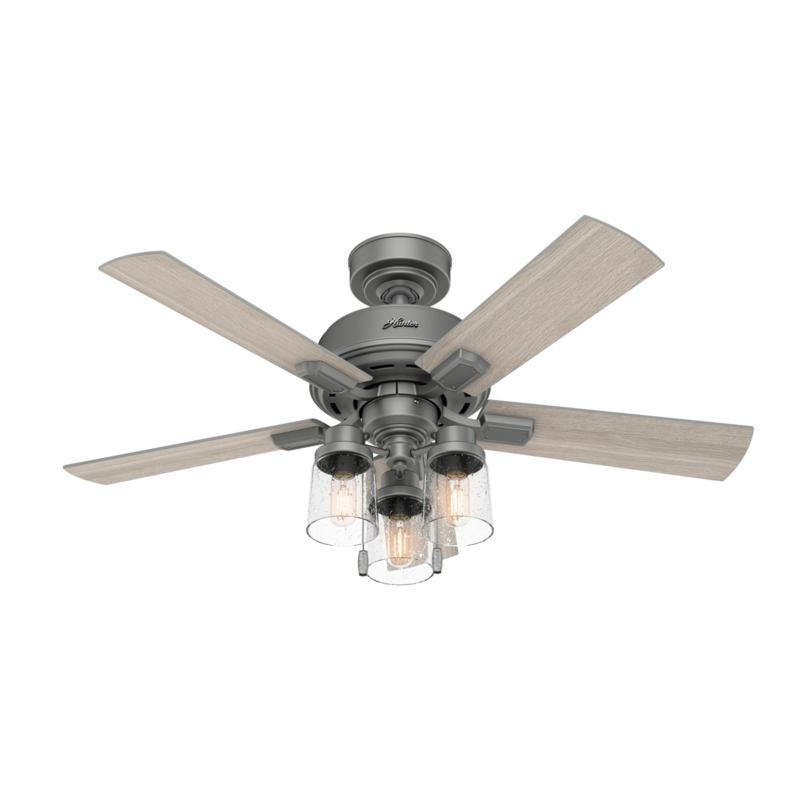 Hunter 44" Hartland Matte Silver LED Light & Pull Chain Ceiling Fan