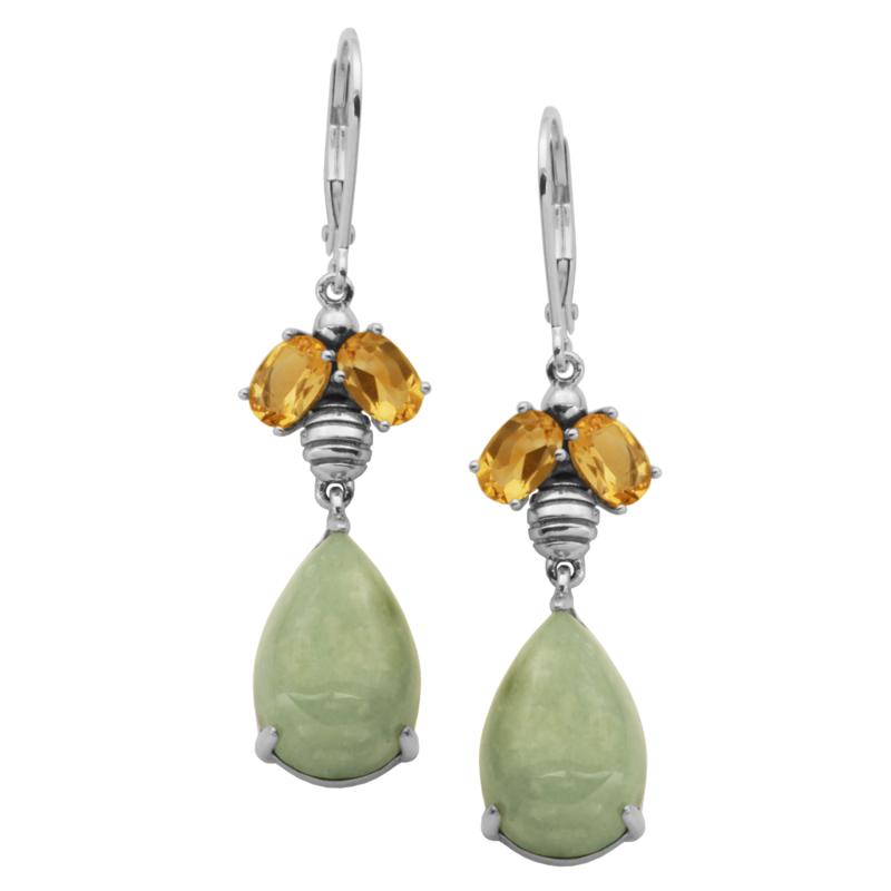 Jade of Yesteryear Green Jade and Citrine Drop Earrings