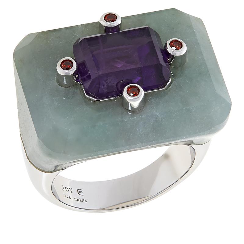 Jade of Yesteryear Sterling Silver Jade and Amethyst East-West Ring