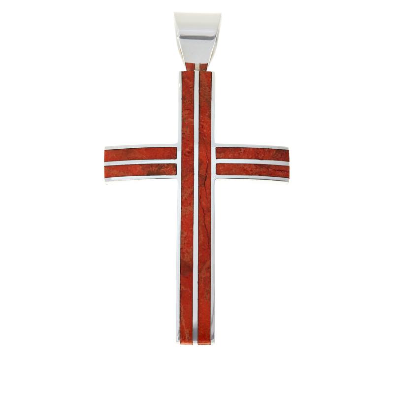 Jay King Sterling Silver Orange Coral Cross Pendant