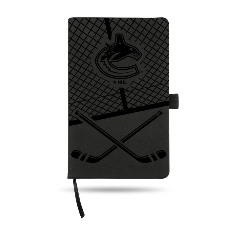 Laser-Engraved Black Notepad with Elastic Band - Canucks