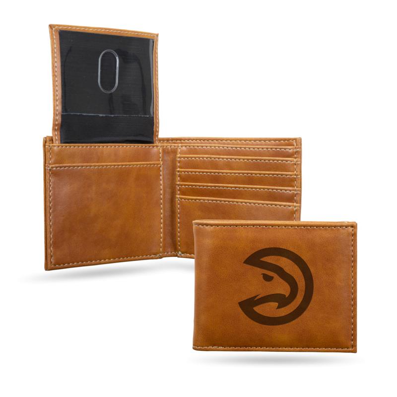 Rico NBA Laser-Engraved Brown Billfold Wallet - Hawks
