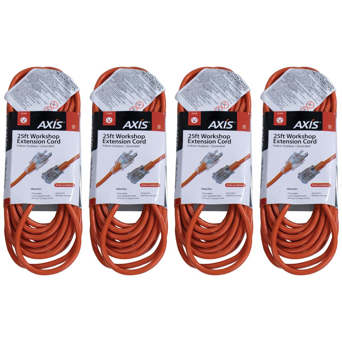 Axis 4pk 1Outlet Indoor Outdoor Grounded 25' Extension Cord