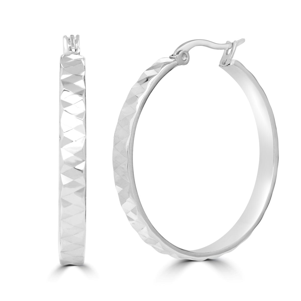 Stately Steel Stainless Steel DiamondCut Polished Hoop Earrings