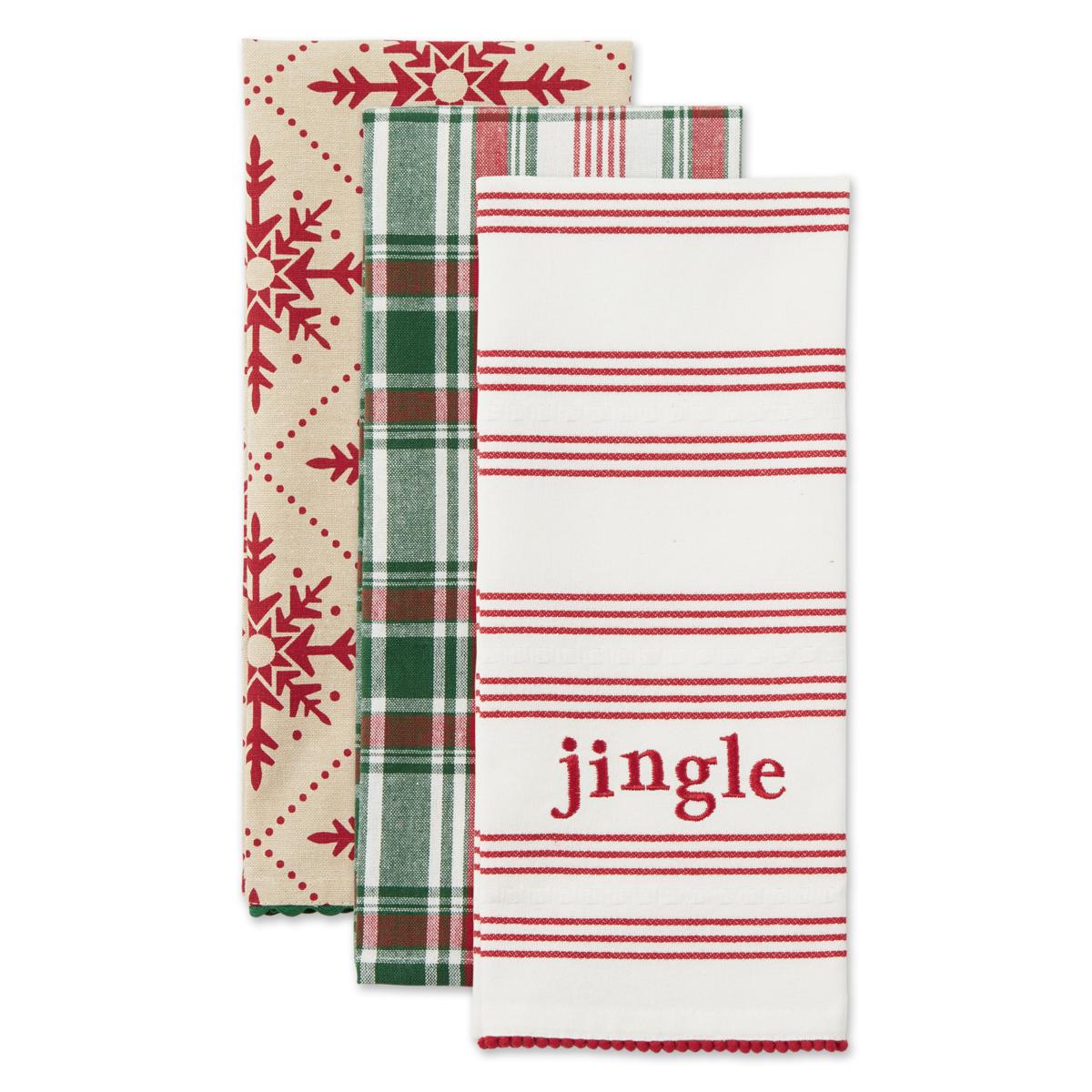 Design Imports Assorted Jingle Kitchen Towels Set of 3 20170336 HSN