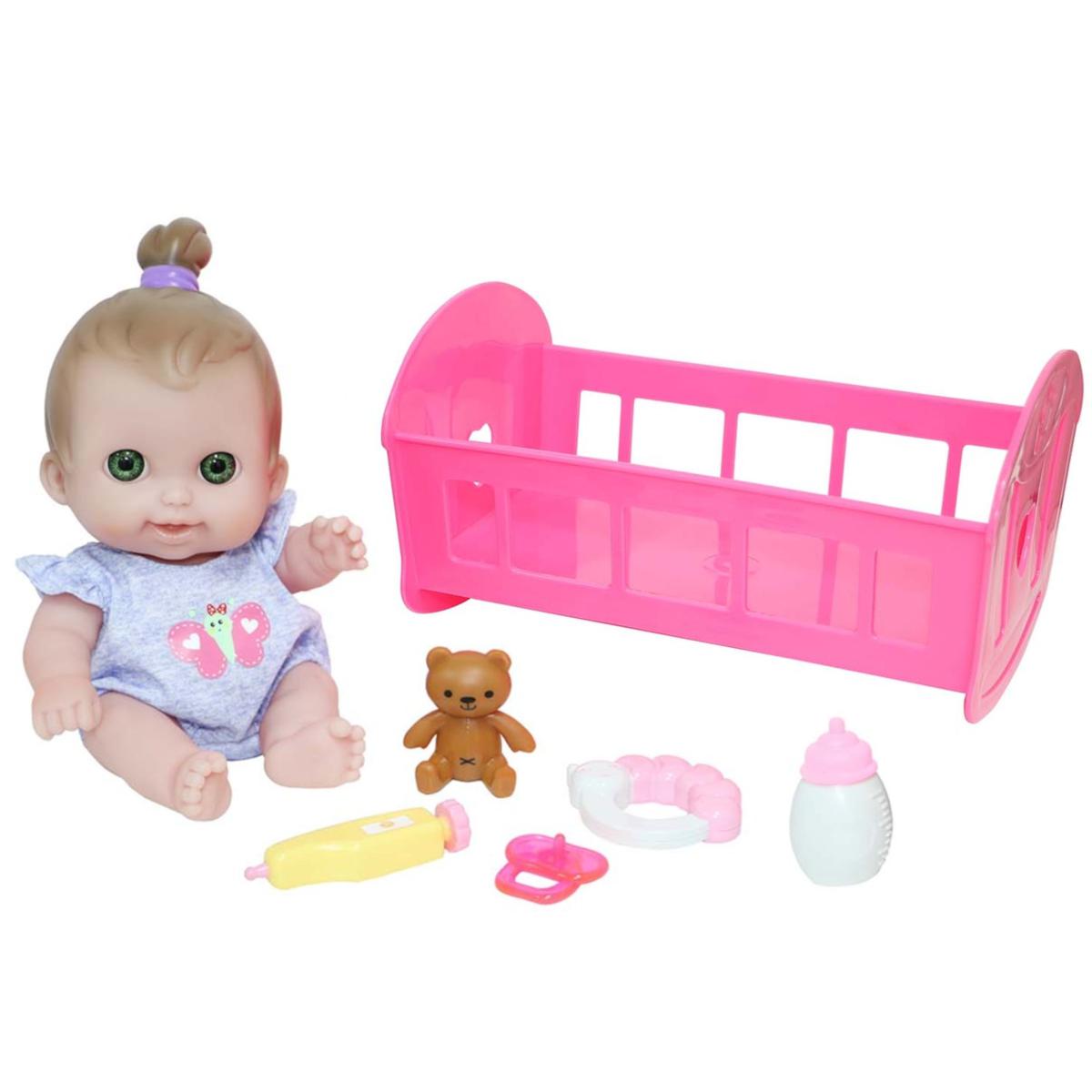 JC Toys Lil Cutesies 9" Baby Doll and Crib Bed Time Gift Set 20241139