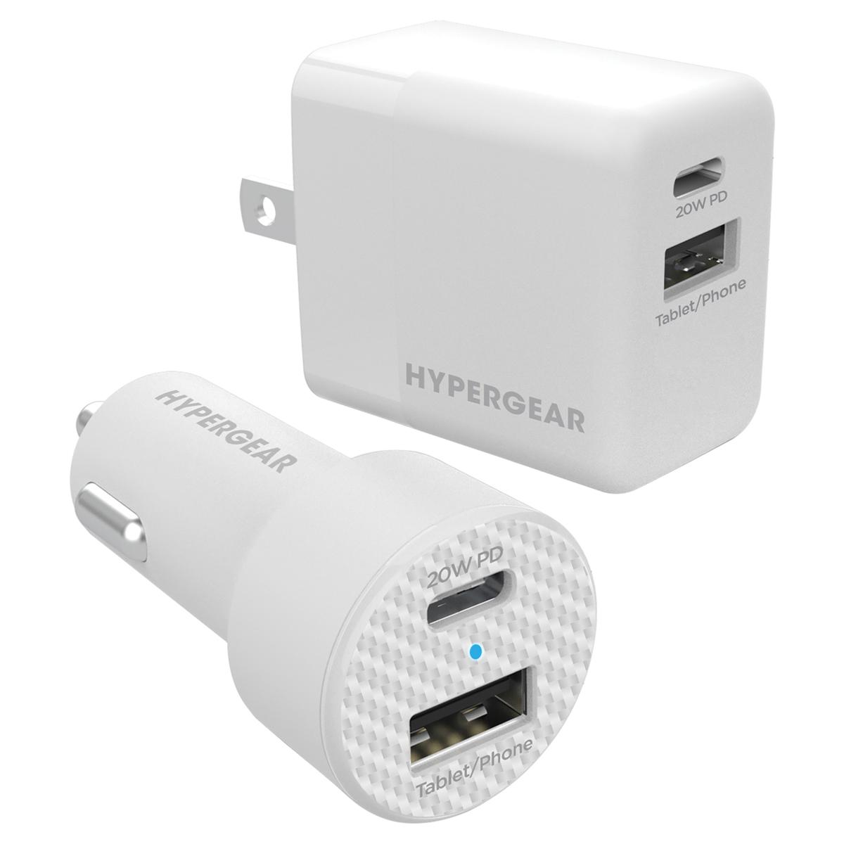 HyperGear 20W and 2.4Amp Wall Car Dual Chargers 2Pack Bundle (White