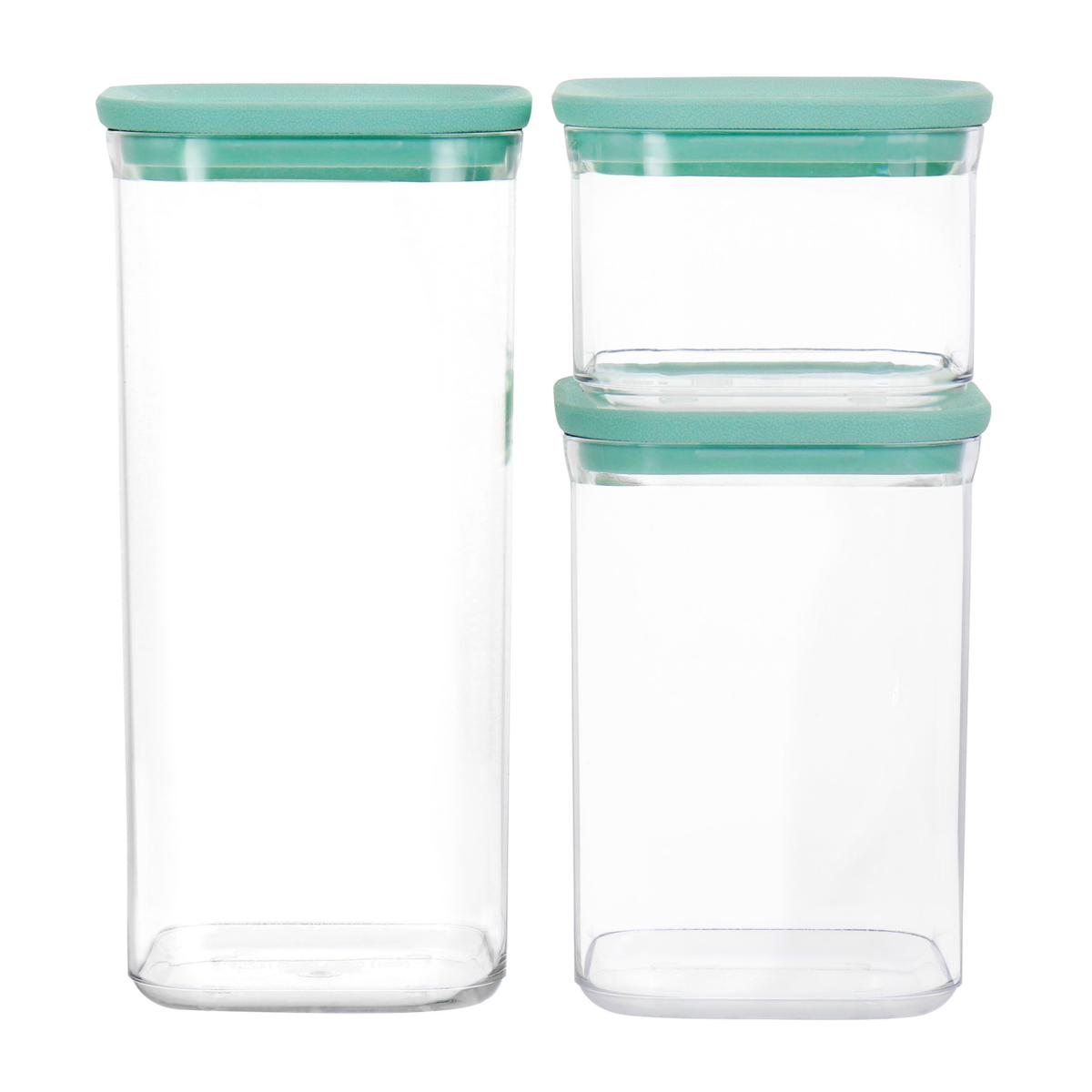 Martha Stewart 3Piece Plastic Stackable Container Set, Mint Green