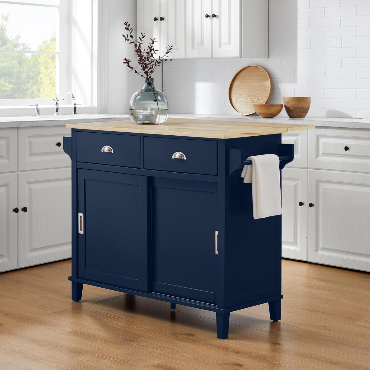 Crosley Cora Drop Leaf Kitchen Island Navy Natural 20817293 HSN    ~20817293w 