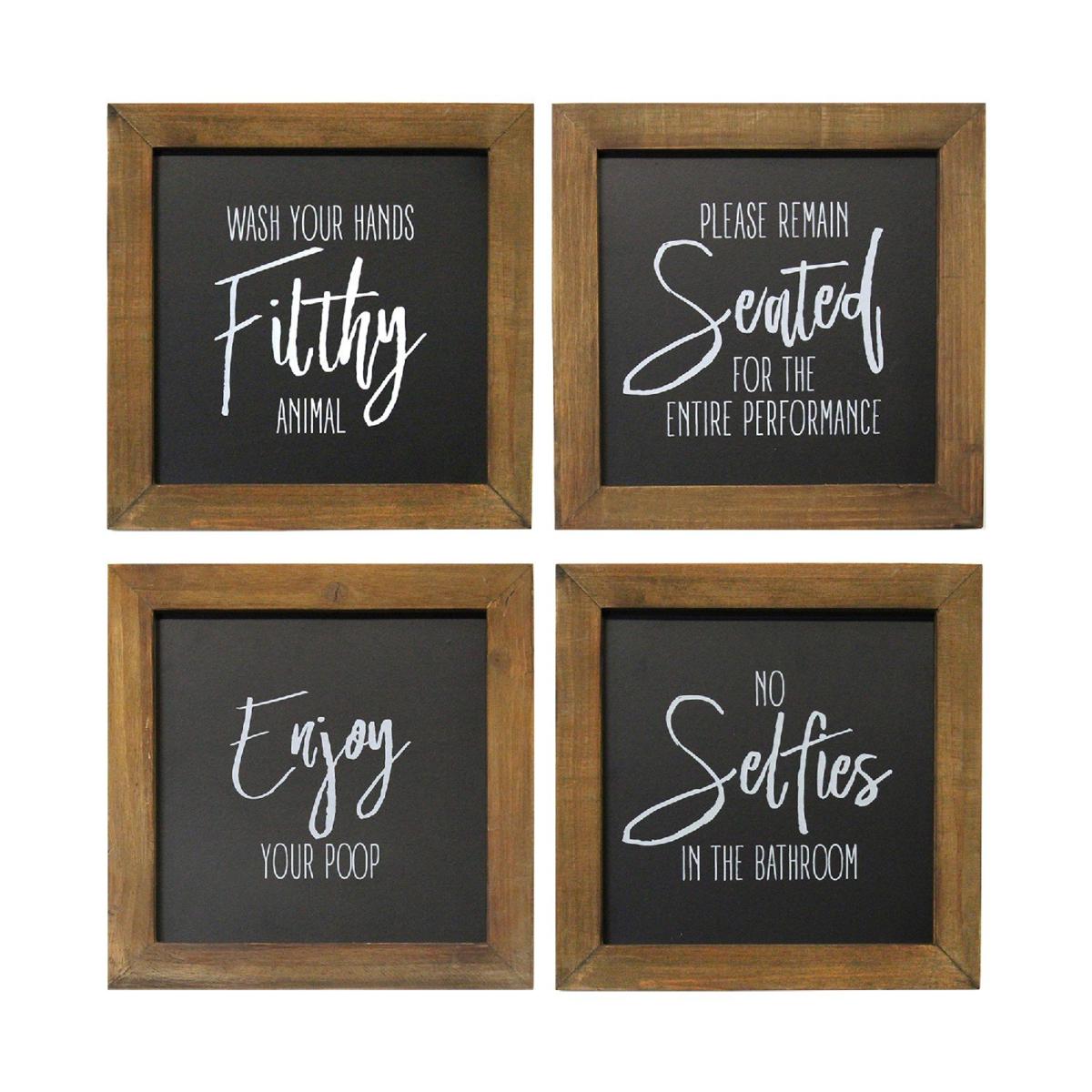 Stratton Home Decor Set of 4 Black and White Bathroom Rules Wall Art