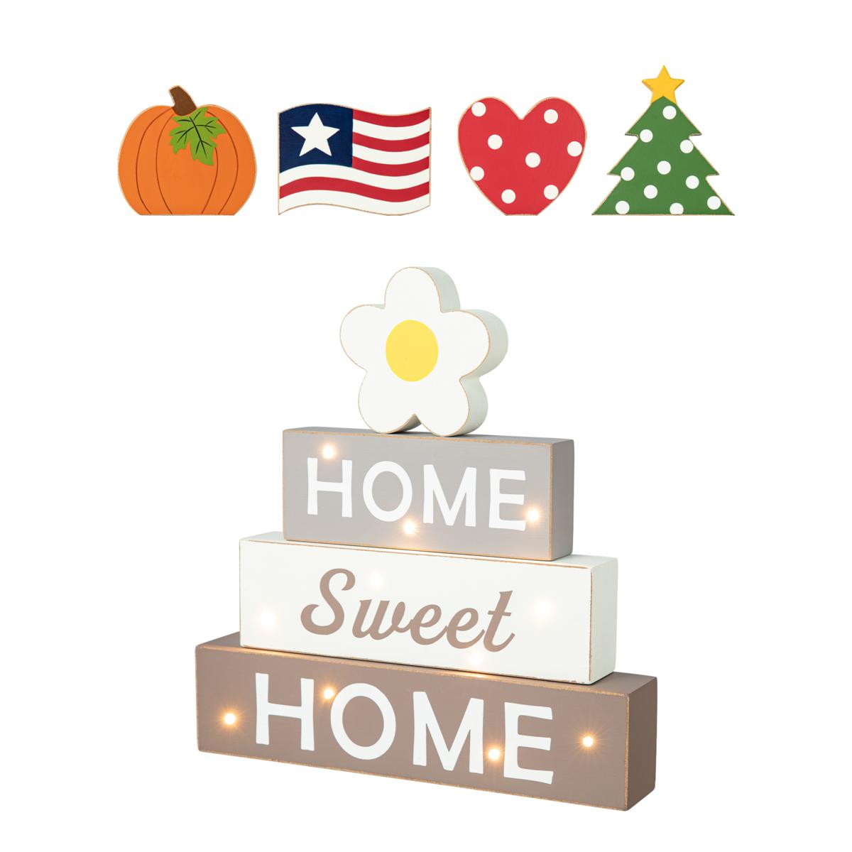 Glitzhome 12.75in H Lighted Wooden Block Word Sign Decors For Spring